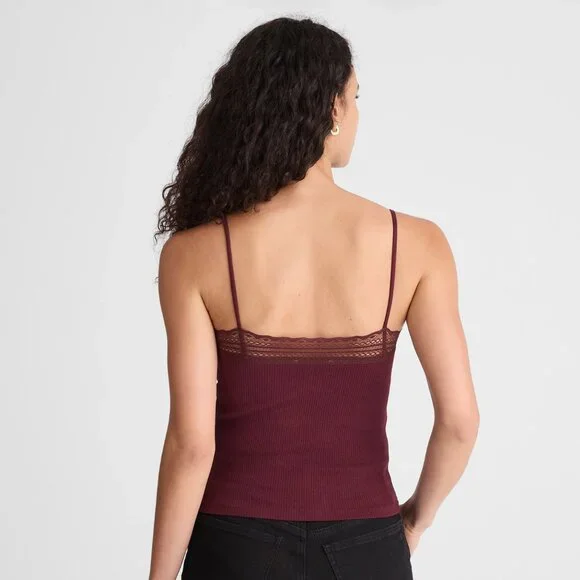 Madewell Lace-Trim Square-Neck Tank Dark Pomegranate Small - Picture 3 of 5